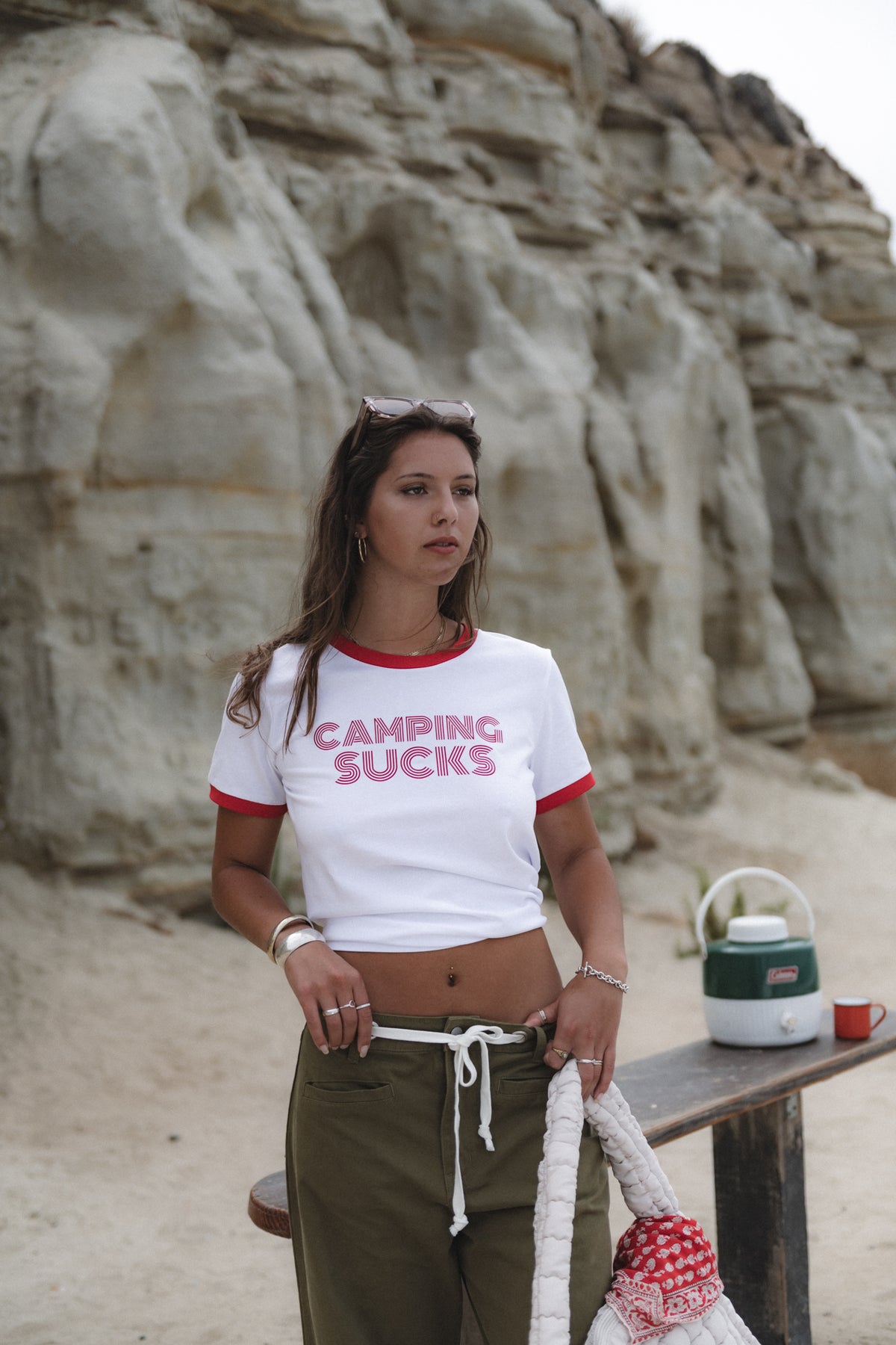 "CAMPING SUCKS" Ringer-Red