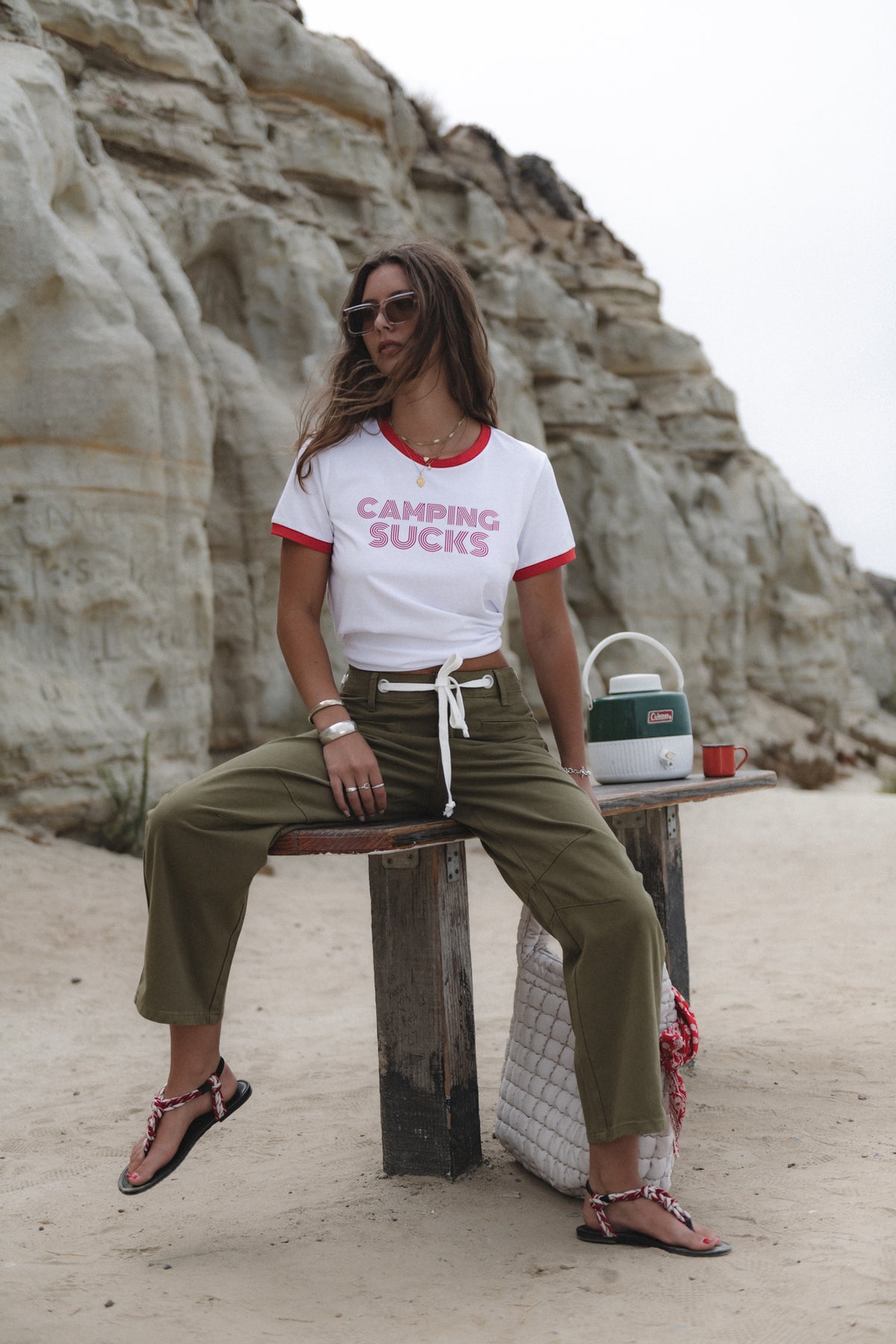"CAMPING SUCKS" Ringer-Red