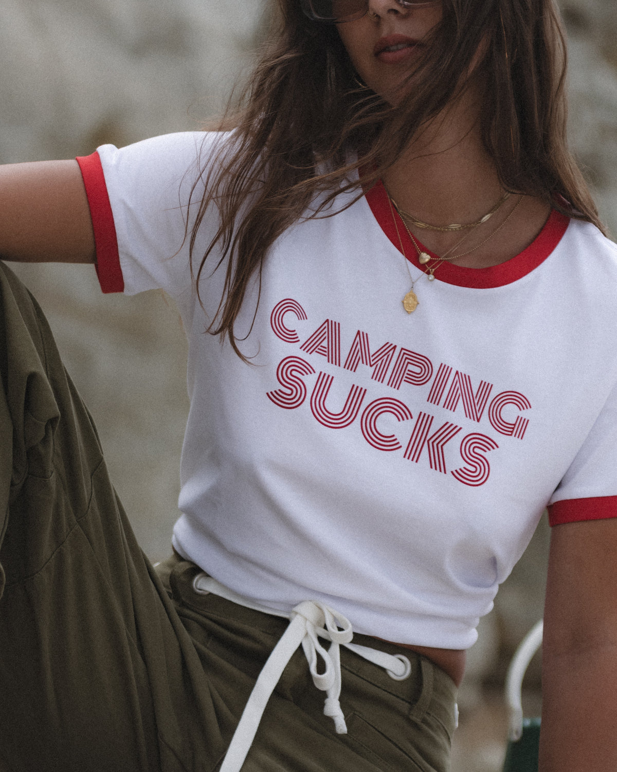 "CAMPING SUCKS" Ringer-Red