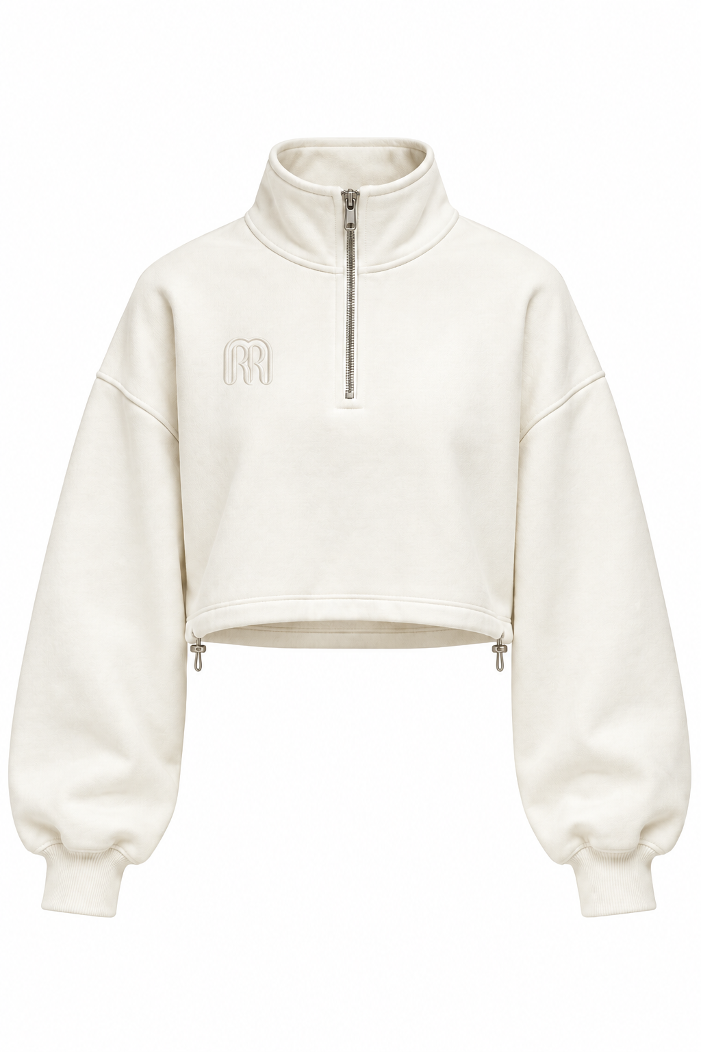 Women's 1/4 Zip Cropped Sweatshirt-White