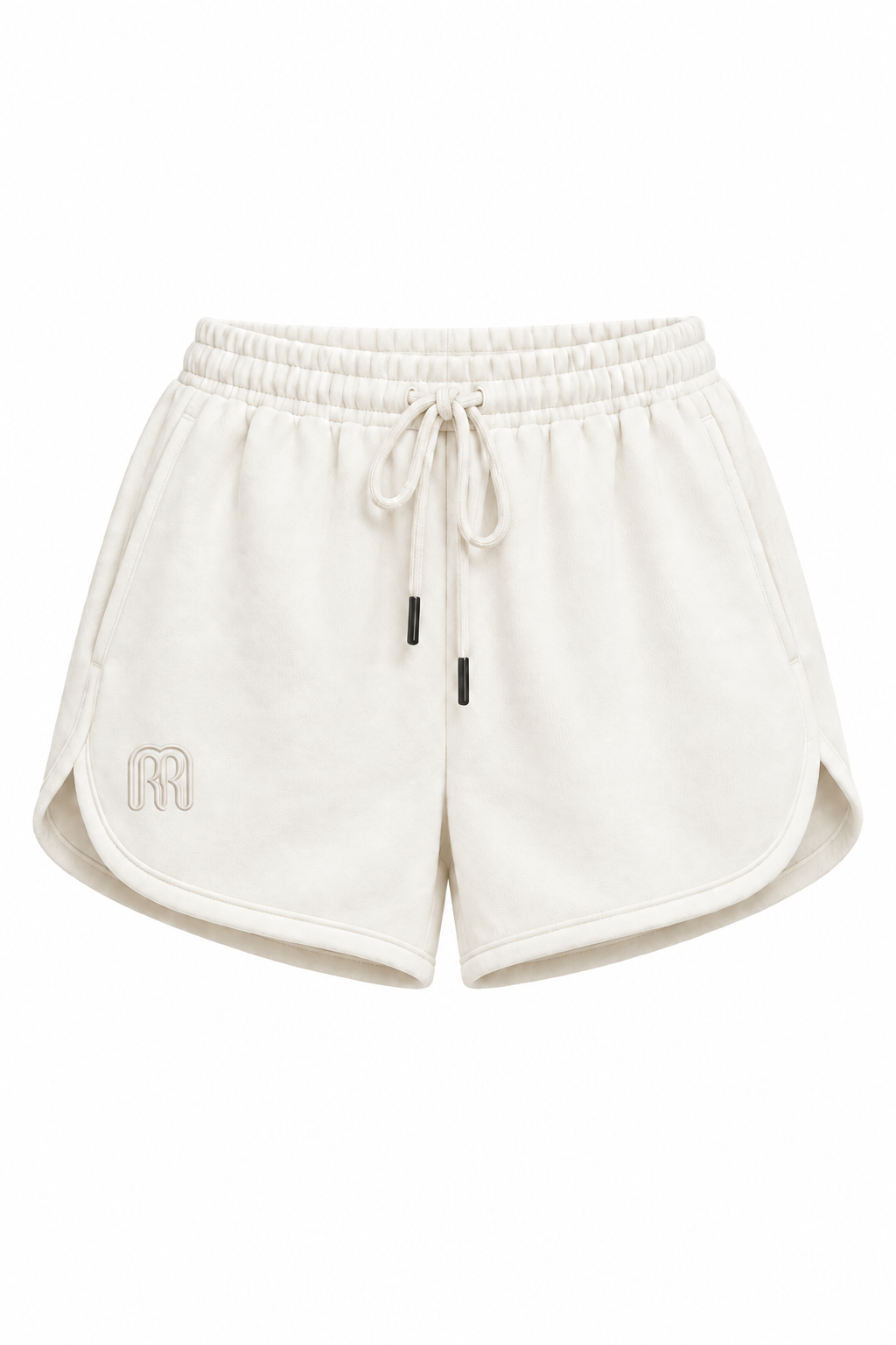 RR Drawstring Curved Split Side Pocket Sports Shorts-White